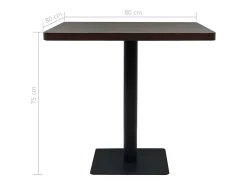 Mesa bar bistró MDF y acero cuadrada fresno oscuro 80x80x75 cm