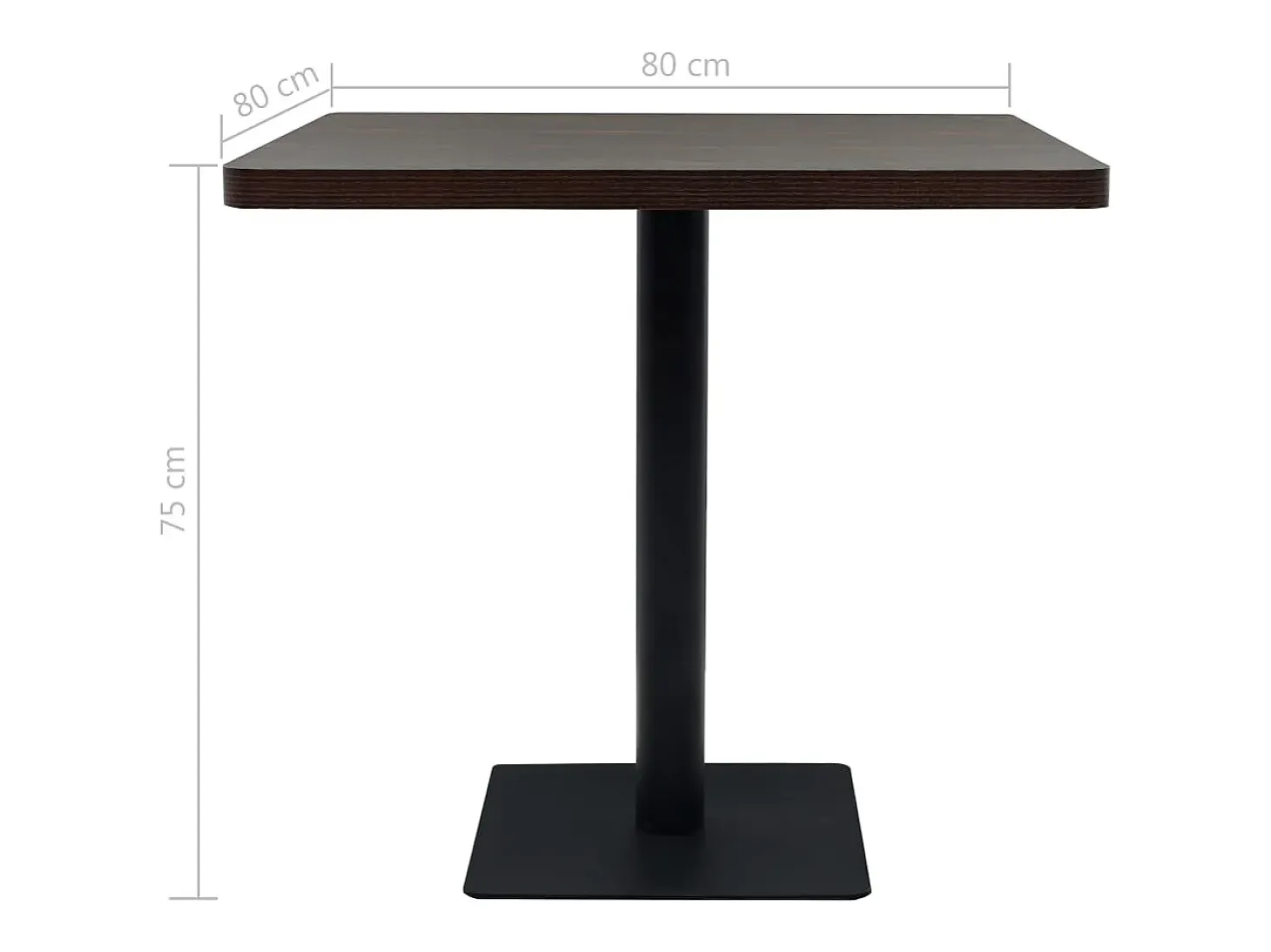 Mesa bar bistró MDF y acero cuadrada fresno oscuro 80x80x75 cm