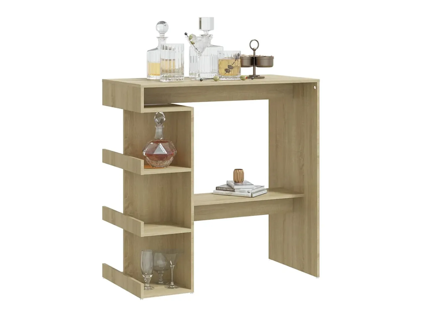 Mesa bar estante almacenaje contrachapada roble 100x50x101,5 cm