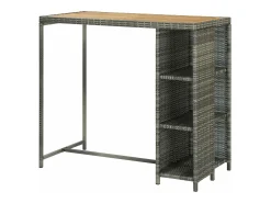 Mesa bar estante almacenaje 120x60x110 cm ratán sintético gris ES450133
