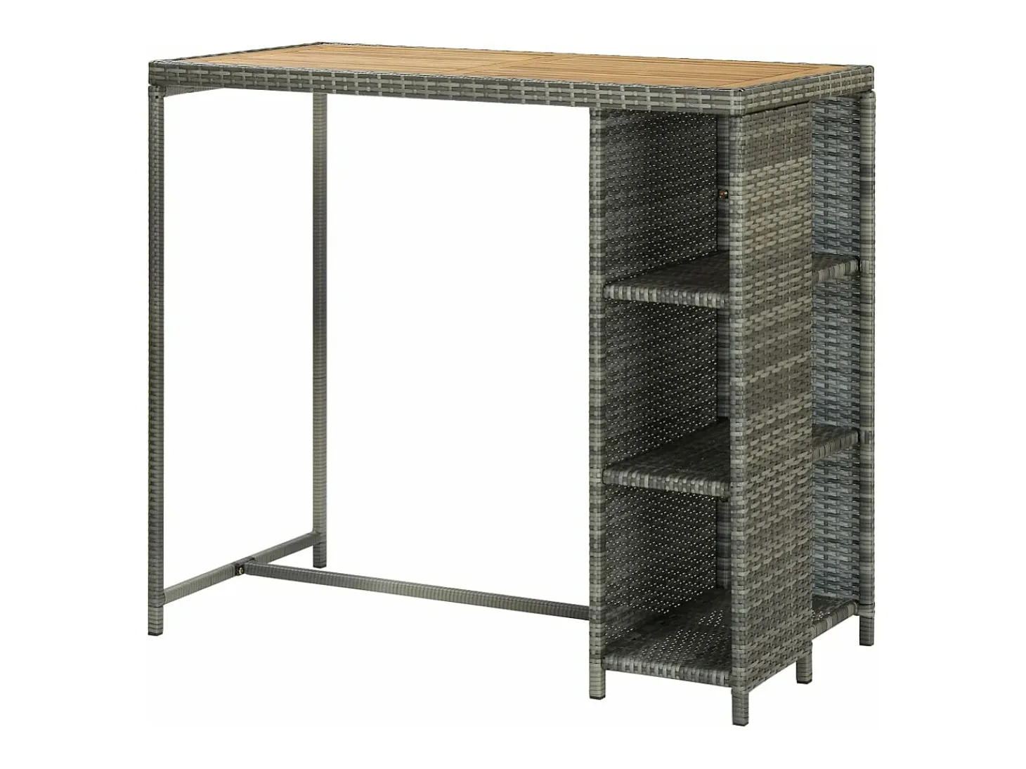 Mesa bar estante almacenaje 120x60x110 cm ratán sintético gris ES450133