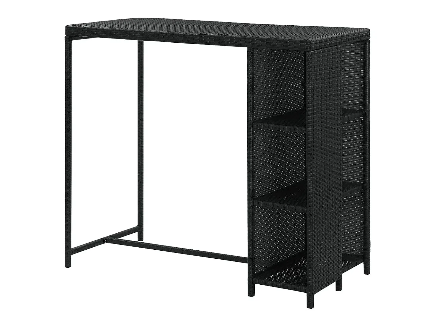 Mesa bar estante almacenaje 120x60x110cm ratán sintético negro ES372050