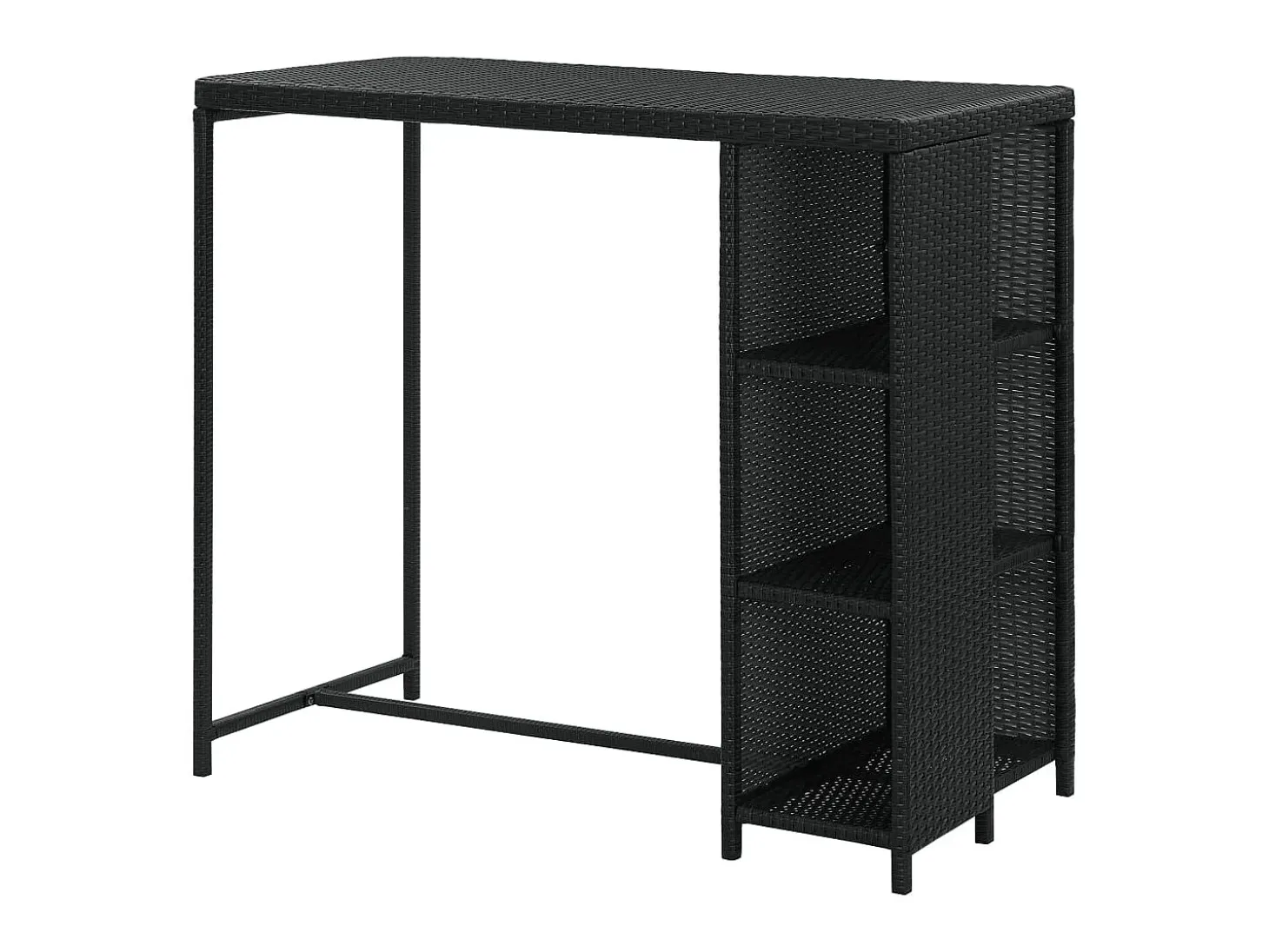 Mesa bar estante almacenaje 120x60x110cm ratán sintético negro ES372050