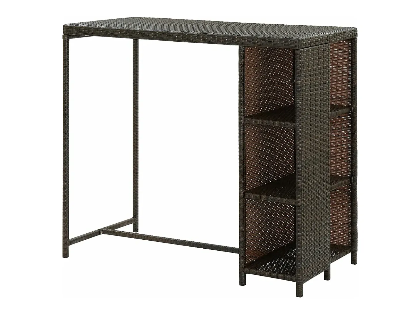 Mesa bar estante almacenaje 120x60x110cm ratán sintético marrón