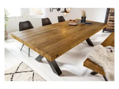 Mesa CAVARA – Madera de pino reciclado barnizado y metal negro – 200 cm – Tablero grueso 80 mm – Estilo industrial