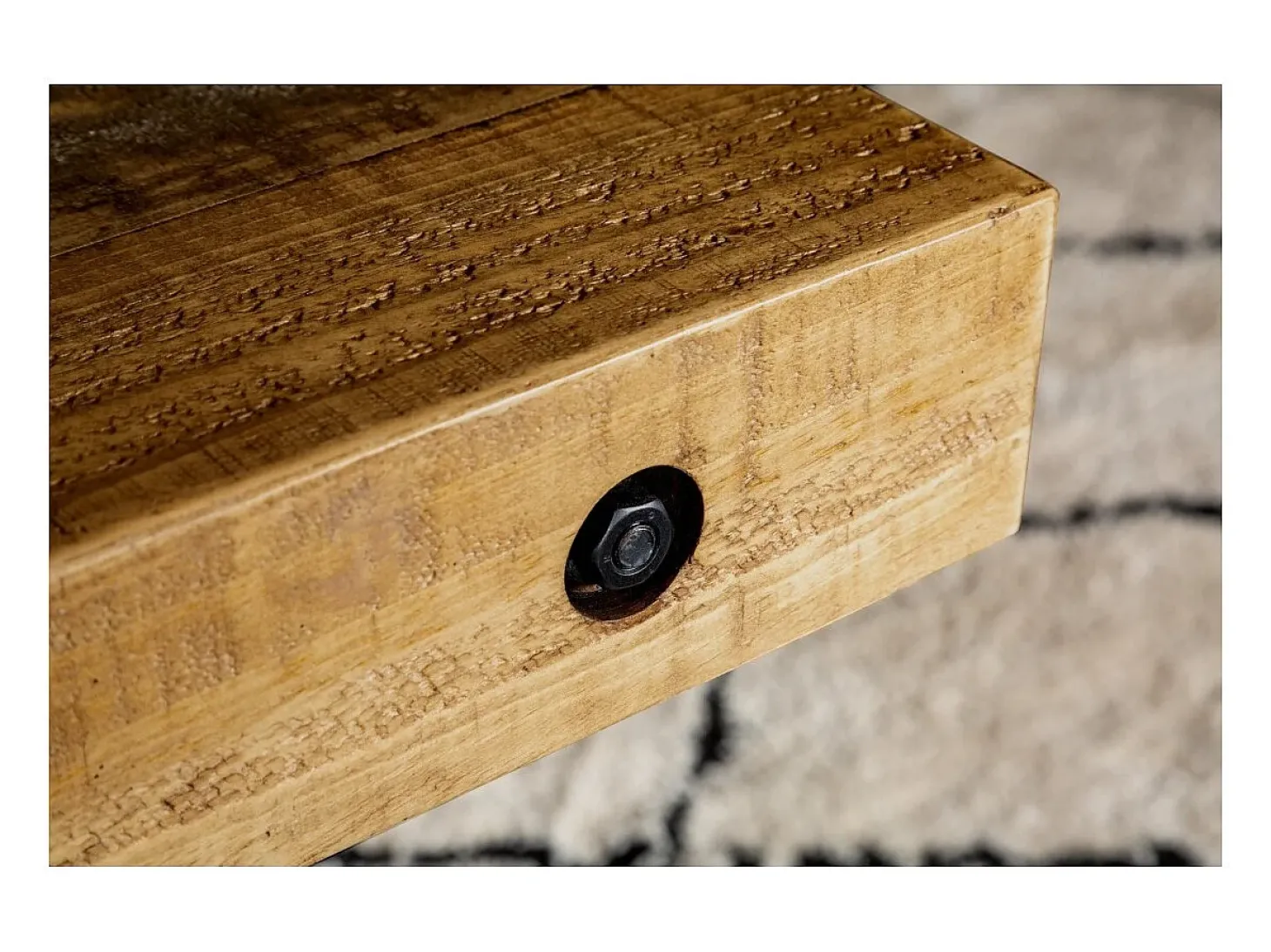 Mesa CAVARA – Madera de pino reciclado barnizado y metal negro – 200 cm – Tablero grueso 80 mm – Estilo industrial