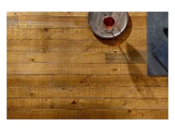 Mesa CAVARA – Madera de pino reciclado barnizado y metal negro – 200 cm – Tablero grueso 80 mm – Estilo industrial