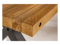 Mesa CAVARA – Madera de pino reciclado barnizado y metal negro – 200 cm – Tablero grueso 80 mm – Estilo industrial