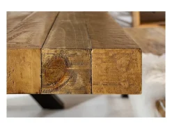 Mesa CAVARA – Madera de pino reciclado barnizado y metal negro – 200 cm – Tablero grueso 80 mm – Estilo industrial