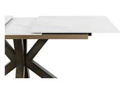 Mesa cerámica extensible blanca 160/210x90 con pie metal color cobre