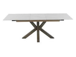 Mesa cerámica extensible blanca 160/210x90 con pie metal color cobre