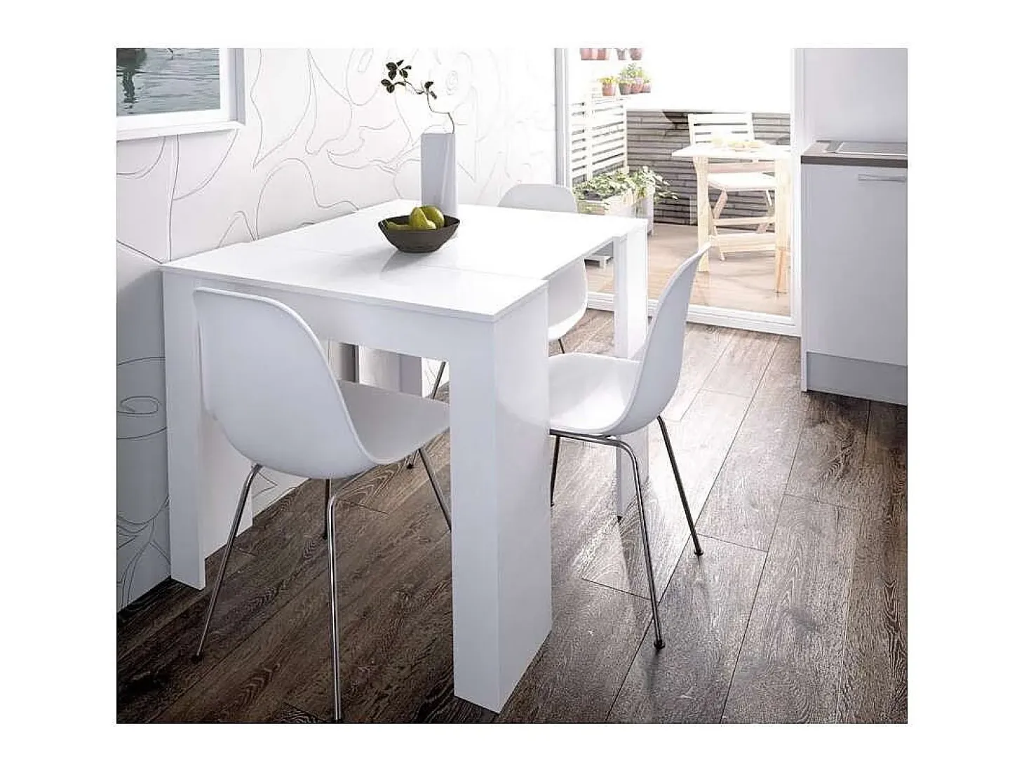 Mesa comedor Bailen multifuncion extensible en blanco brillo. 77 cm(alto)54-101-147-194-24