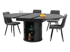 Mesa comedor extensible - MDF - Mesa redonda - 118-158 cm - 6 personas - 1 puerta - 2 estantes - negro