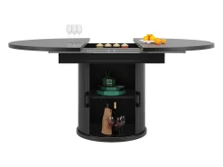 Mesa comedor extensible - MDF - Mesa redonda - 118-158 cm - 6 personas - 1 puerta - 2 estantes - negro