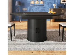 Mesa comedor extensible - MDF - Mesa redonda - 118-158 cm - 6 personas - 1 puerta - 2 estantes - negro