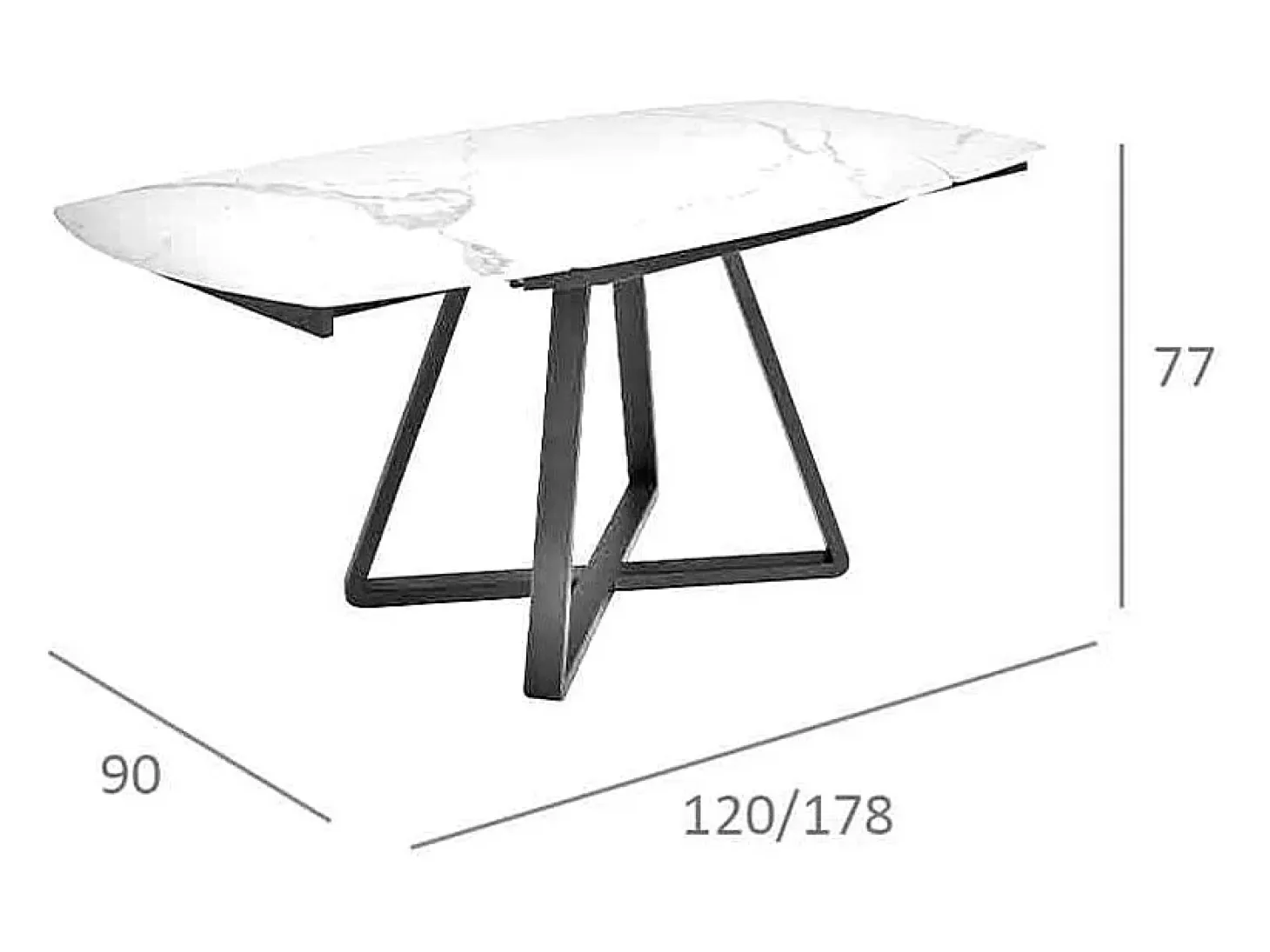Mesa comedor extensible ovalada barril mármol porcelánico y acero negro 1096 ANGEL CERDA