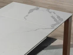Mesa comedor extensible rectangular mármol porcelánico y nogal 1095 ANGEL CERDA