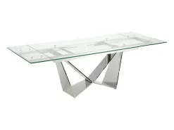 Mesa comedor extensible rectangular cristal templado y acero cromado 1027 ANGEL CERDA