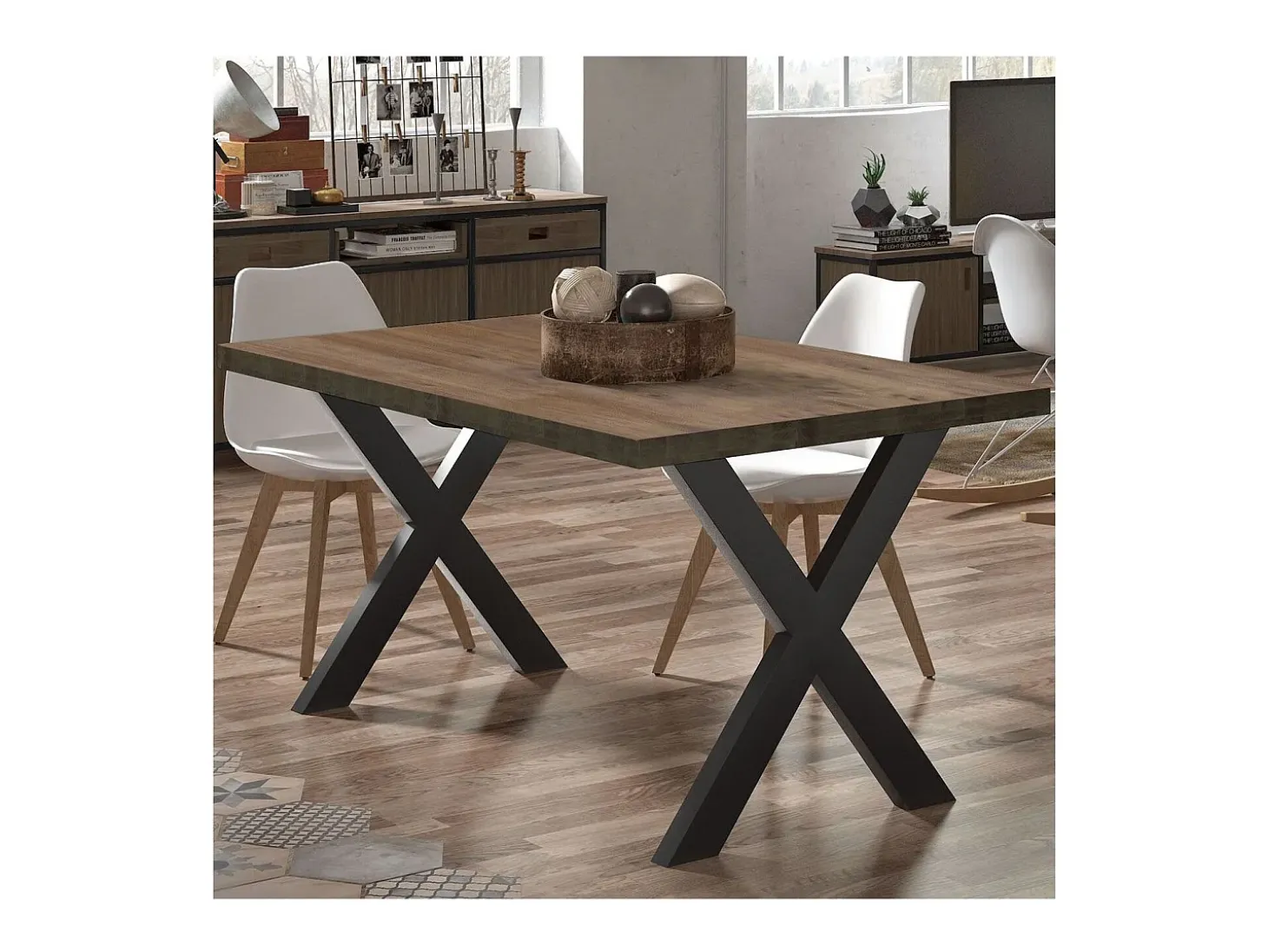 Mesa comedor fija X-Loft roble American/negro 76x80x140 cm Adec