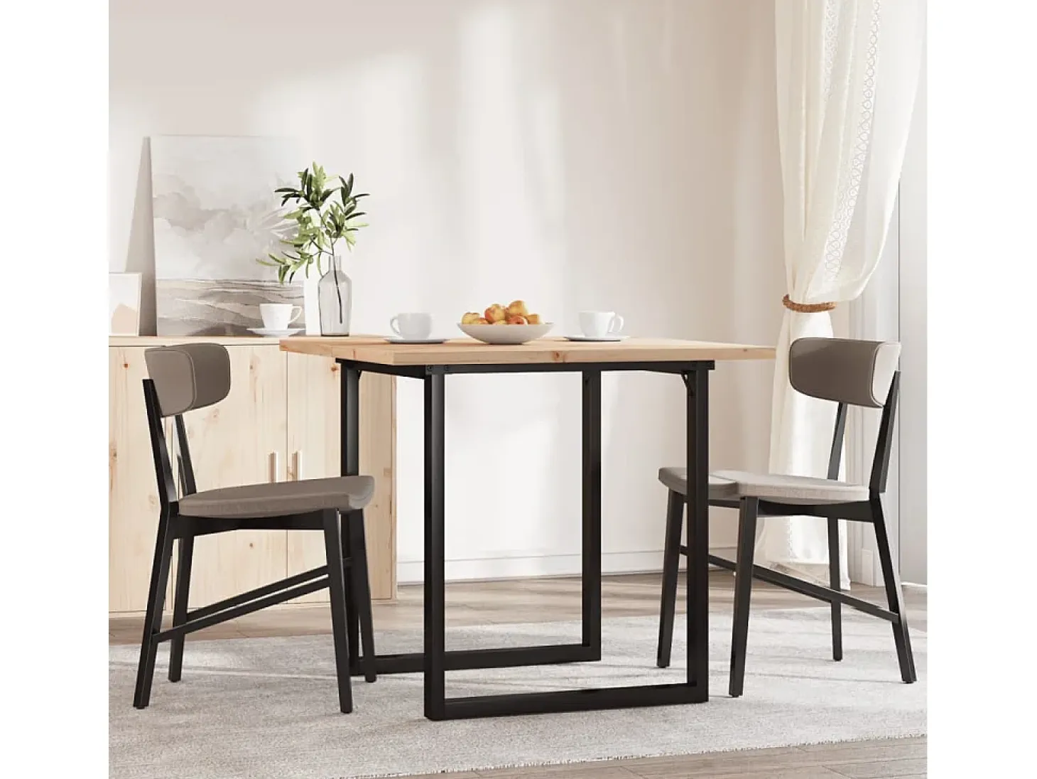 Mesa comedor marco O madera maciza pino y hierro 90x90x75,5 cm ES343568