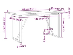 Mesa comedor marco O madera maciza pino y hierro 140x80x75,5 cm