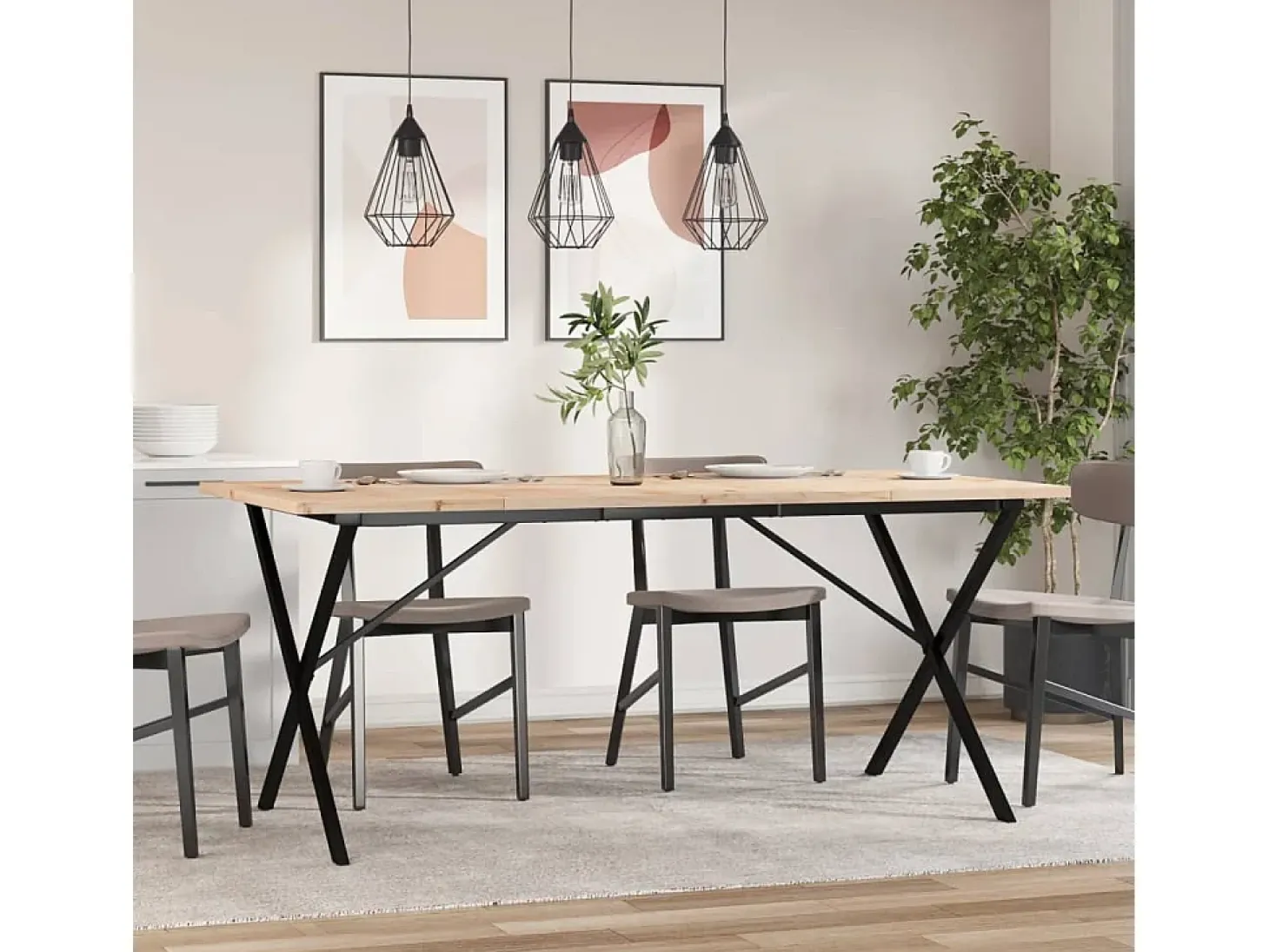 Mesa comedor marco X madera maciza pino y hierro 180x90x75,5 cm ES151914