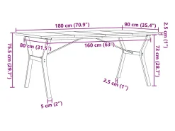 Mesa comedor marco Y madera maciza pino y hierro 180x90x75,5 cm
