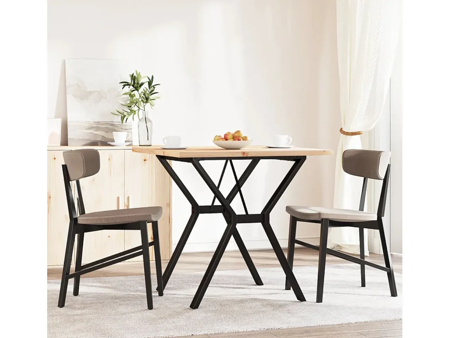 Mesa comedor marco Y madera maciza pino y hierro 80x80x75,5 cm ES127734