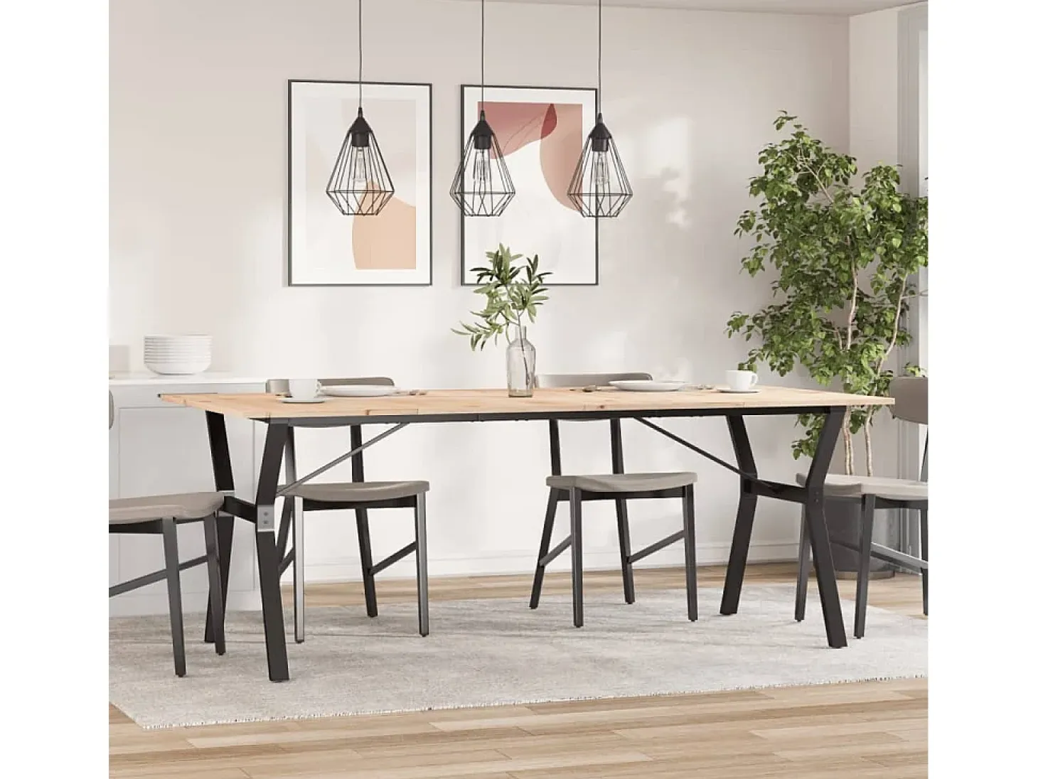Mesa comedor marco Y madera maciza pino y hierro 200x100x75 cm ES598572