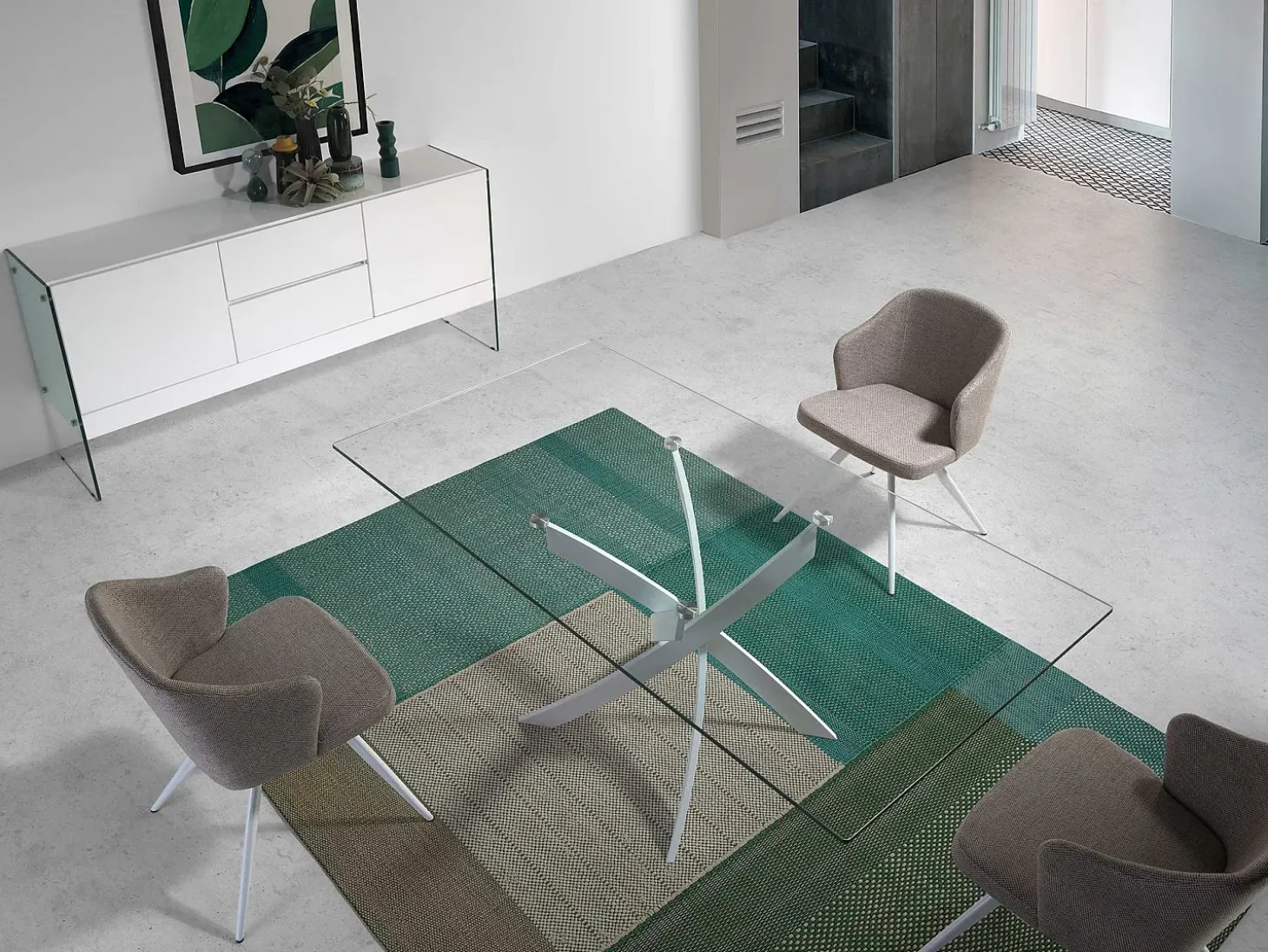 Mesa comedor rectangular cristal templado y acero blanco 1138-160x95 ANGEL CERDA
