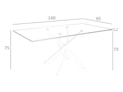 Mesa comedor rectangular cristal templado y acero rosa 1169-140x95 ANGEL CERDA
