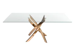 Mesa comedor rectangular cristal templado y acero rosa 1169-140x95 ANGEL CERDA