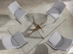 Mesa comedor rectangular cristal templado y acero rosa 1169-140x95 ANGEL CERDA