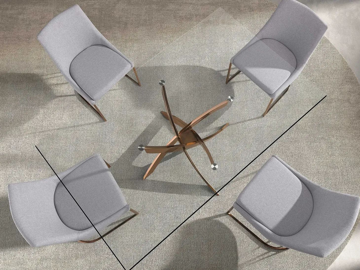 Mesa comedor rectangular cristal templado y acero rosa 1169-140x95 ANGEL CERDA