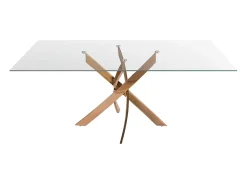 Mesa comedor rectangular cristal templado y acero rosa 1169-140x95 ANGEL CERDA