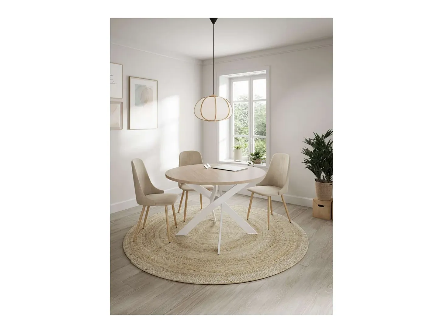 Mesa comedor redonda ALEJANDRO acabado sahara/blanco, 77cm(alto) 120cm(ancho) 120cm(largo)