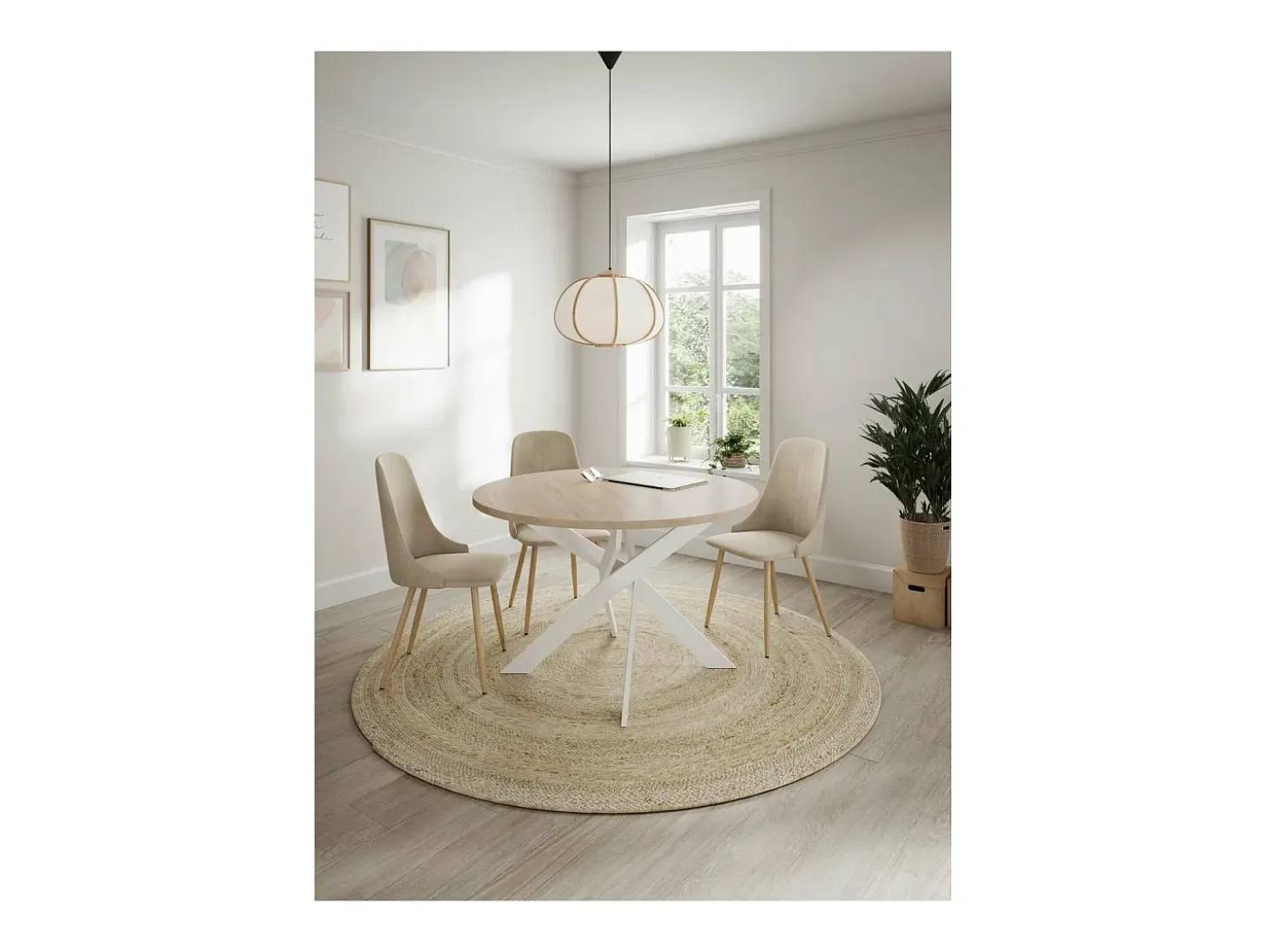 Mesa comedor redonda ALEJANDRO acabado sahara/blanco, 77cm(alto) 120cm(ancho) 120cm(largo)