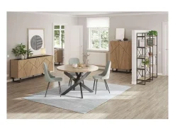 Mesa comedor redonda ALEJANDRO acabado natural/negro, 77cm(alto) 120cm(ancho) 120cm(largo)