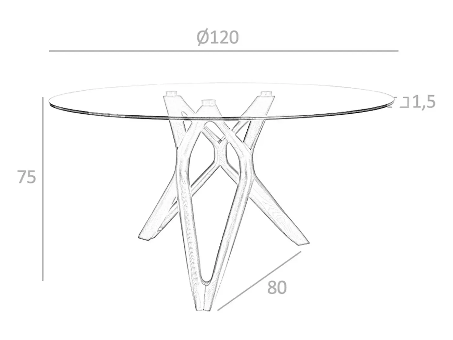 Mesa comedor redonda cristal templado y nogal 1108-Ø120 ANGEL CERDA
