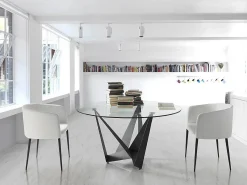 Mesa comedor redonda cristal templado y acero negro 1045 ANGEL CERDA