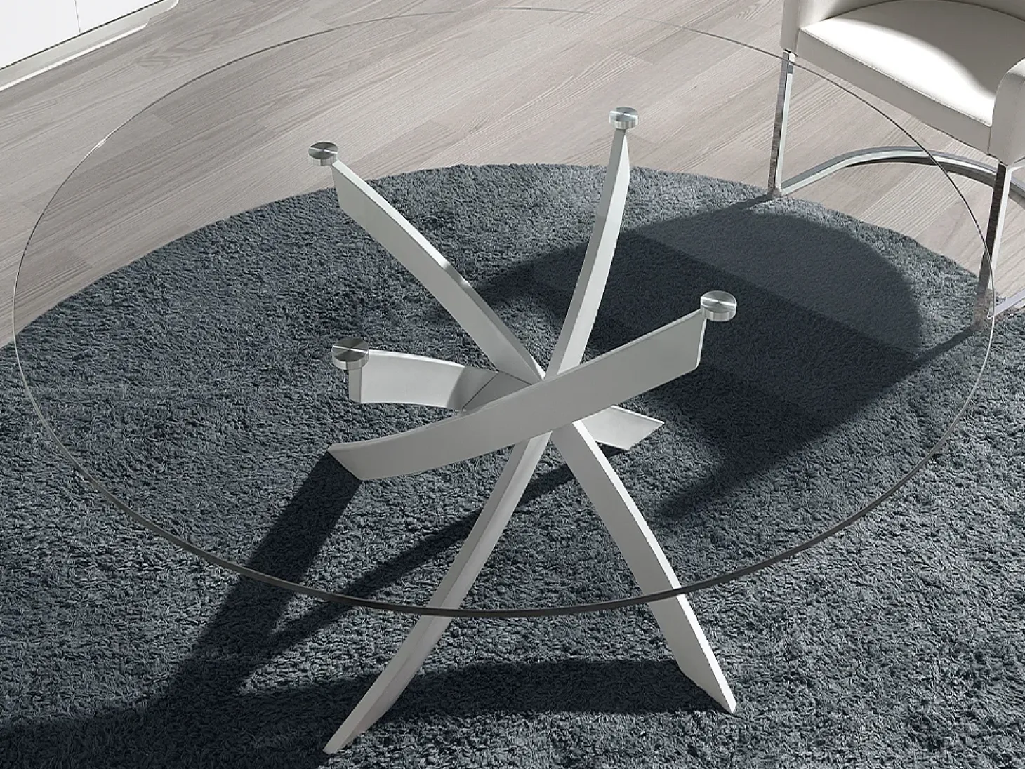 Mesa comedor redonda cristal templado y acero blanco 1138-Ø120 ANGEL CERDA