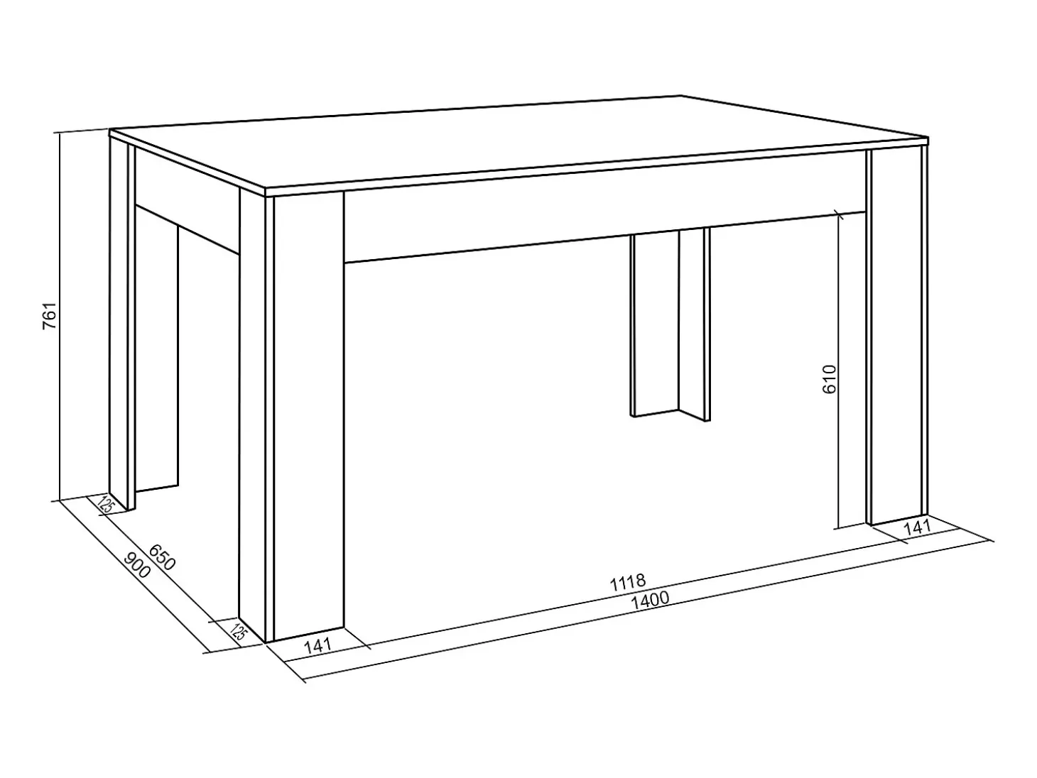 Mesa Comedor, 140x90x76cm, Para 6 comensales, Muebles Comedor, Roble