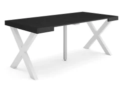 Mesa Consola extensible, 180x90x73cm, Para 8 comensales, Patas madera maciza, Negro