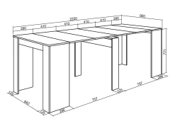 Mesa Consola extensible, 222x90x77cm, Para 10 comensales, Comedor y cocina, Negro