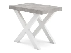 Mesa Consola extensible, 140x90x73cm, Para 6 comensales, Patas madera maciza, Blanco y Cemento
