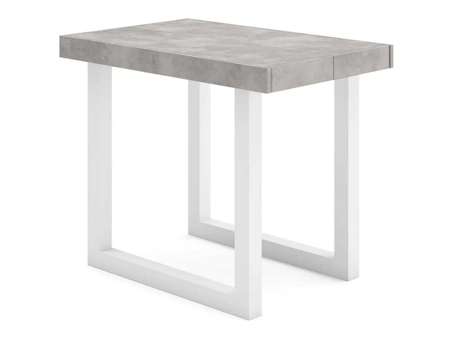 Mesa Consola extensible, 180x90x73cm, Para 8 comensales, Patas madera maciza, Blanco y Cemento