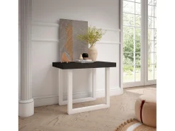 Mesa Consola extensible, 180x90x73cm, Para 8 comensales, Patas madera maciza, Negro