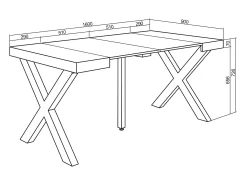Mesa Consola extensible, 160x90x73cm, Para 8 comensales, Patas madera maciza, Negro