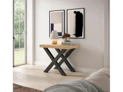Mesa Consola extensible, 160x90x73cm, Para 8 comensales, Patas madera maciza, Roble