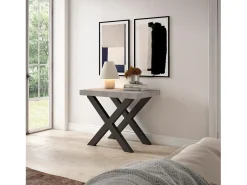 Mesa Consola extensible, 160x90x73cm, Para 8 comensales, Patas madera maciza, Cemento